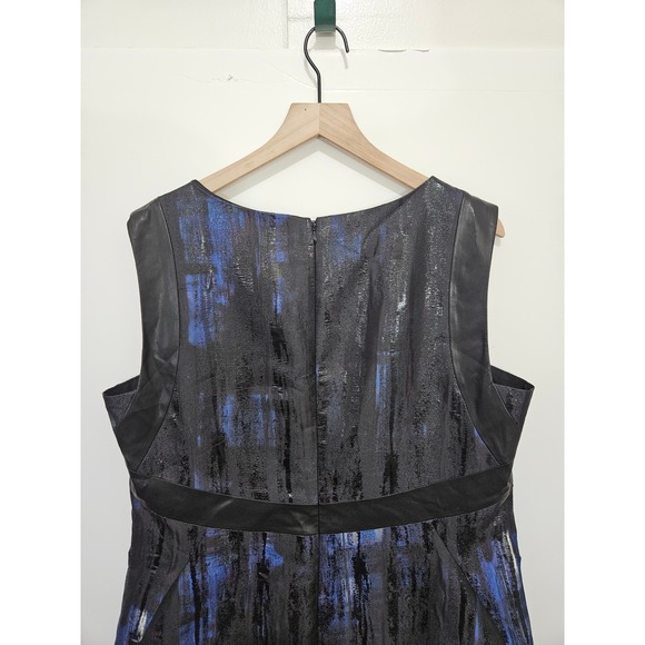 Lafayette 148 New York Womens Abstract Print Faux Leather Trim Sheath Dress 18 - Picture 6 of 8